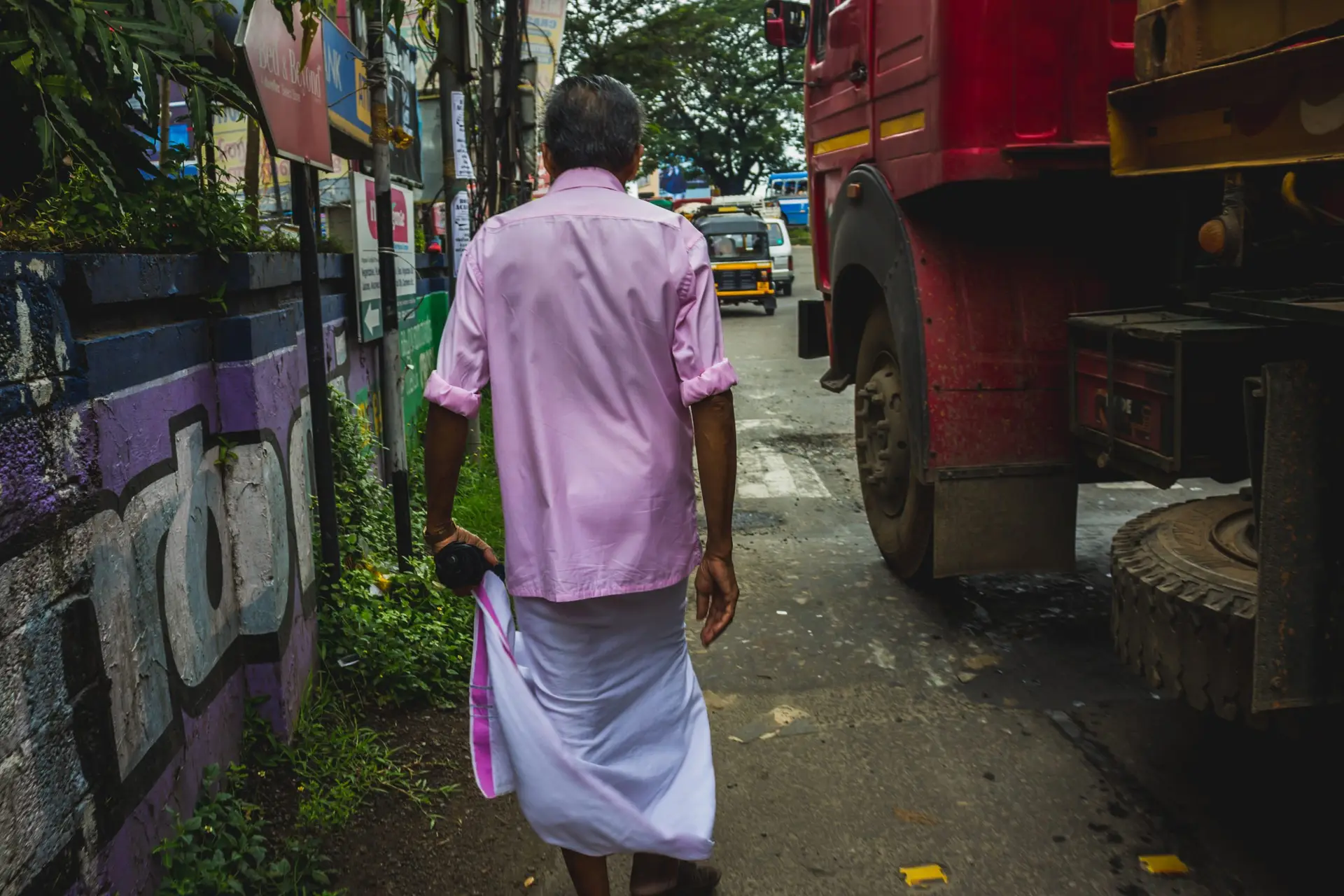 man walking in the streets of Chennai, south India