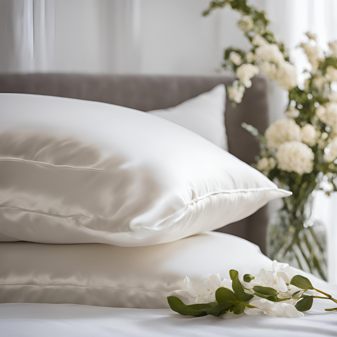 shiny smooth ivory white Sahasrara  silk pillowcase with some extra care